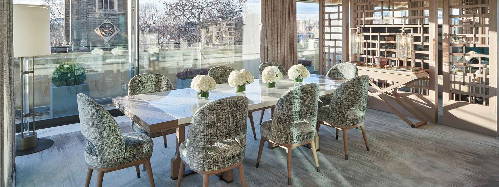 Crescent Pavilion Penthouse at The Berkeley - dining area view with dining table and chairs.