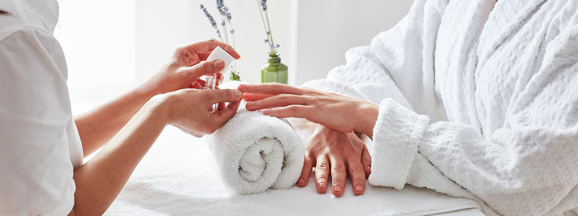 A display of manicures at The Bamford Wellness Spa at The Berkeley, with lots of daylight and a relaxing atmosphere.