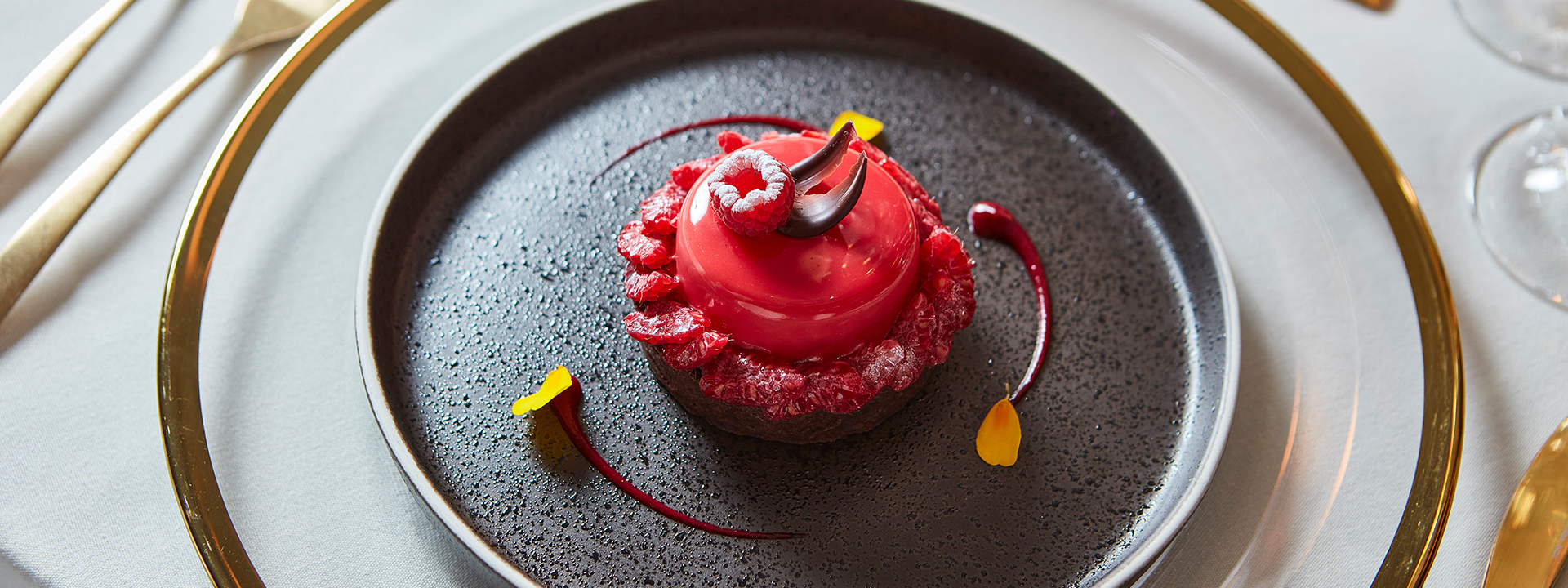 A raspberry tart from the private event menu at The Berkeley
