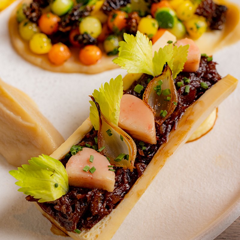 A bone marrow beautifully dressed at the Collins Room at The Berkeley.